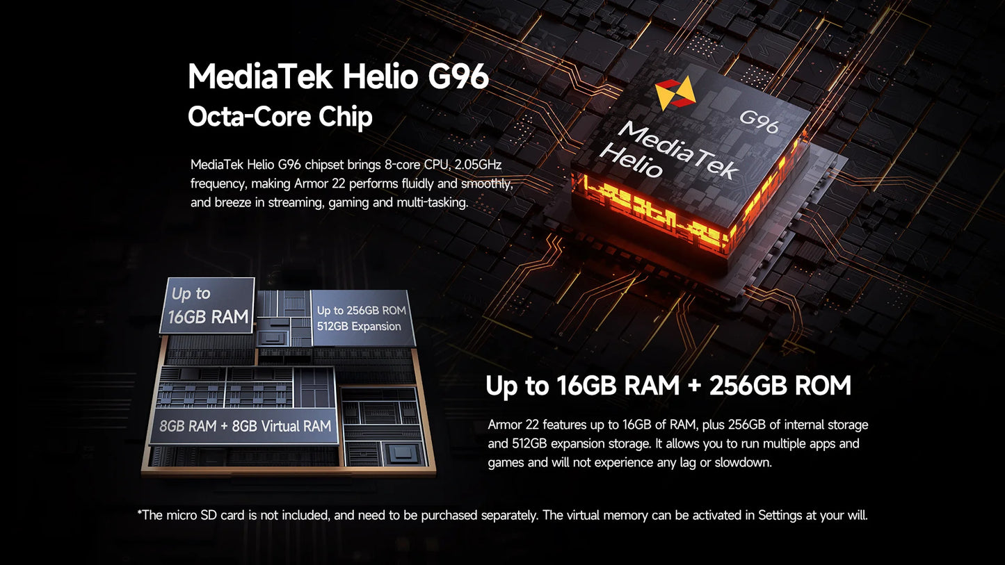 Ulefone Armor 22 Rugged Phone ,16GB (8GB+8GB) RAM ,128GB/256GB ROM , Android 13 Smartphone,NFC 64MP 4G Phone