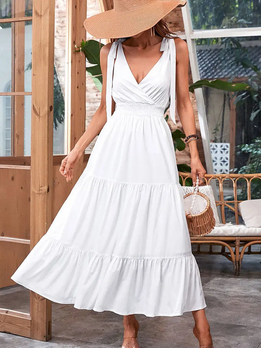 Women's Maxi Dresses Streetwear Fashion New Dresses Beach Style Clothing Elegant Female Sexy V-Neck Backless Casual Slim Dress