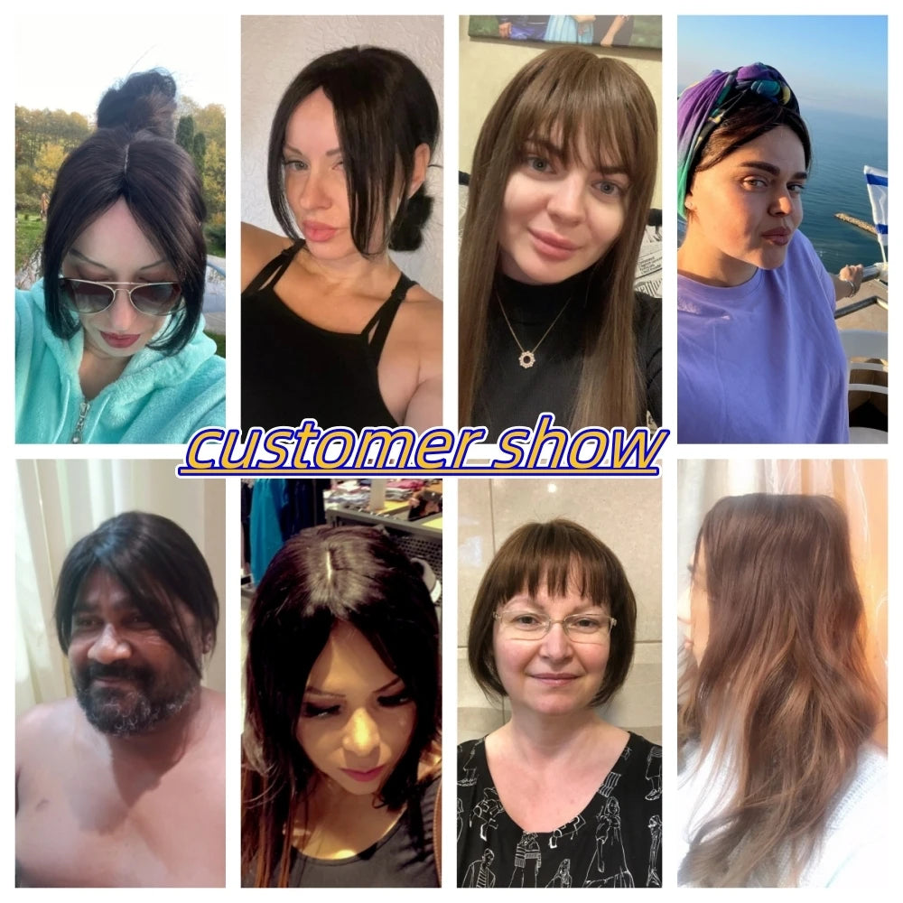 Body Wavy Human Hair Toppers for Women 25cm Clip In Curly Hairpieces Extensions Increase Hair Volume Mild Brown Non-Remy