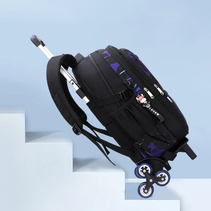 Children School Backpack for Kids Boys Wheeled Bag Student Backpack Trolley School Bag with Wheels Rolling Luggage Book Bag