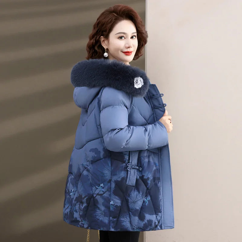 Women's Clothes Middle Aged Women Winter Jacket Long Warm Parkas Female printing Coat Thicken Cotton Padded Hooded Jacket