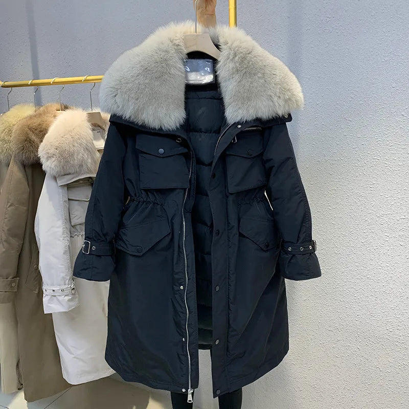Winter 90% White Duck Down Down Jacket 2025 New Long Fox Fur Collar Parkas Coat Women Winter Warm Thicken Jacket Outwear