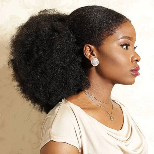 Afro Hair Bun 12inches Real Human Hair Afro Kinky Curly Drawstring Ponytail Natural Color Chignon Hair Pieces