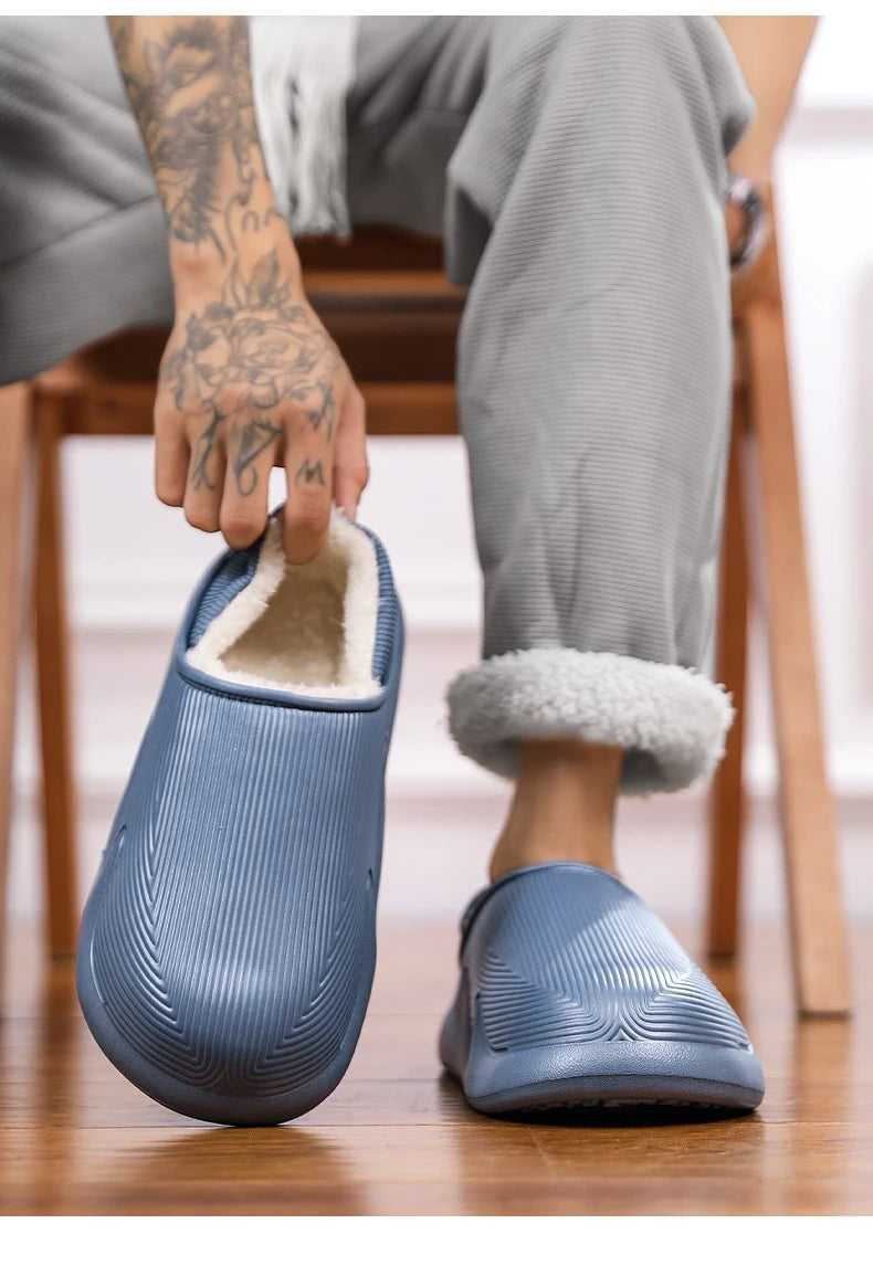 Slippers Men Indoor Fashion Waterproof Slides Home Bedroom Shoes New Style Warm and Fleece Cold Resistant Home Slippers