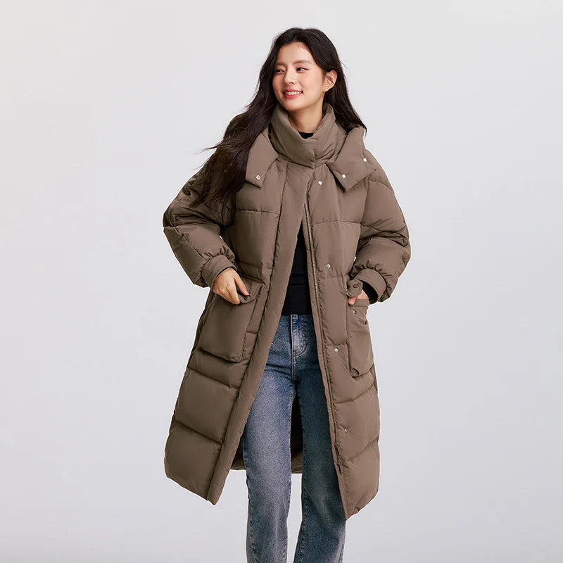 Semir Down Coat Women Long Three-proof Windproof Warm 2025 Winter New Loose Hooded Versatile Jacket