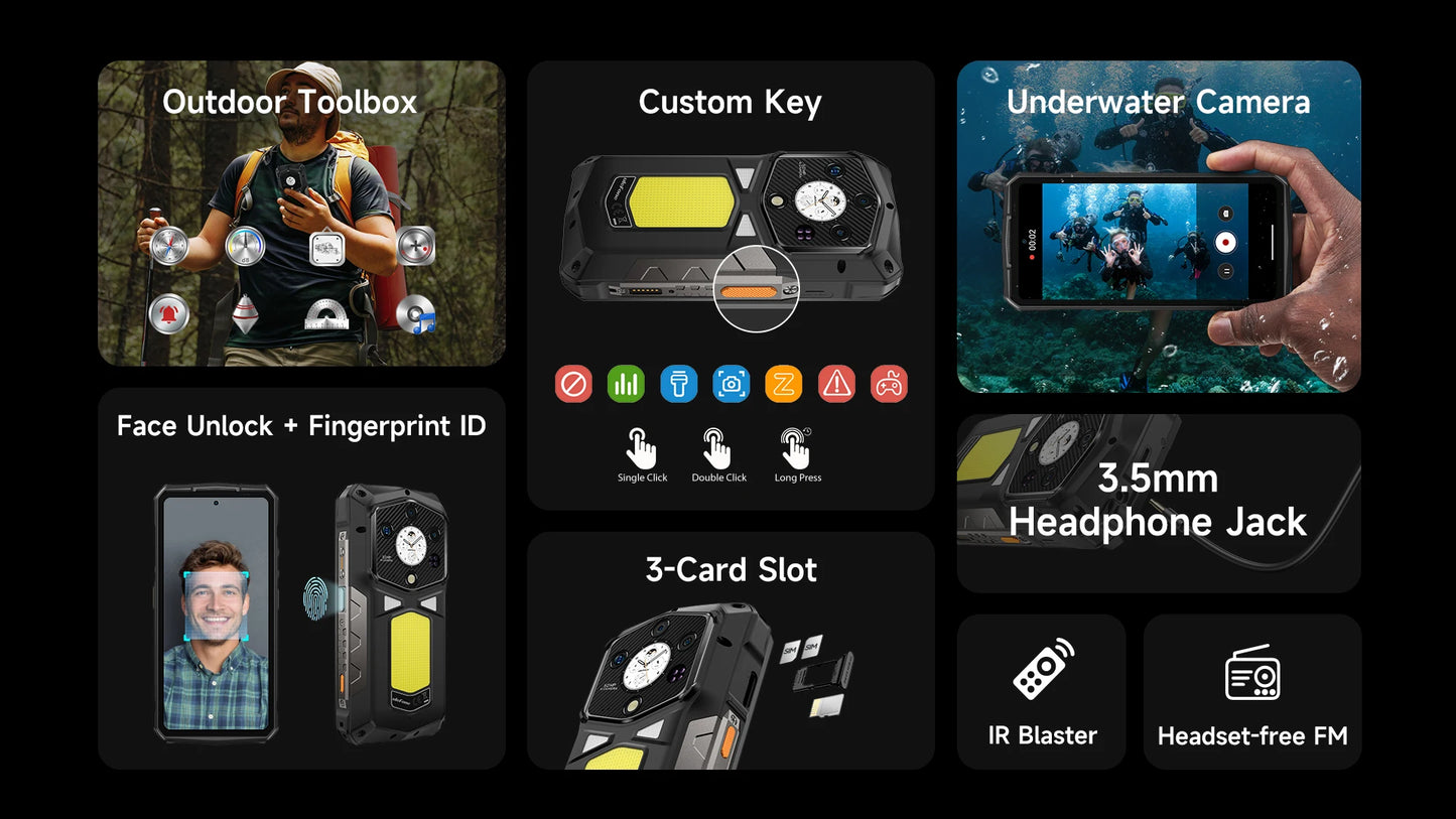 Ulefone Armor 29 Pro 5G AI Rugged Phone 21200mAh 120W 64MP Night Vision 6.67" 120Hz 512GB ROM Mobile MTK Dimensity 7400