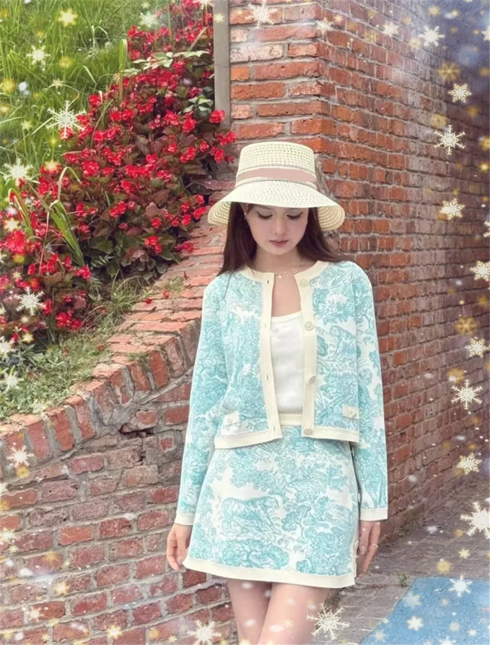 Women's Clothing 2025 Early Autumn New Style Temperament Jungle Jacquard Knitted Cardigan Top+French Elegant Half Skirt Two-Piec