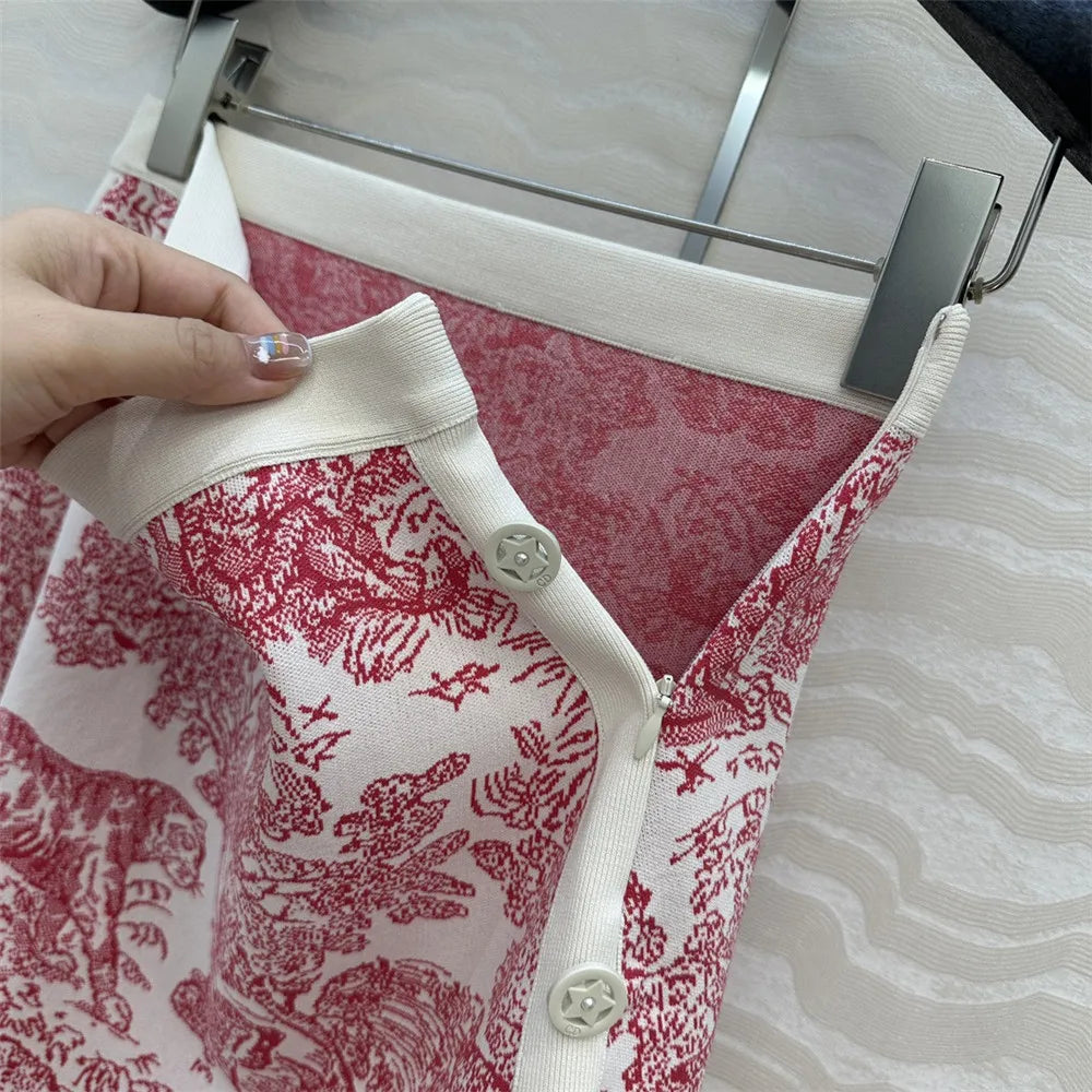 Women's Clothing 2025 Early Autumn New Style Temperament Jungle Jacquard Knitted Cardigan Top+French Elegant Half Skirt Two-Piec