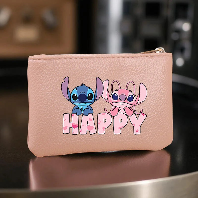 Stitch Mini Print Coin Purse, Cartoon Short Wallet with Zipper Closure, Compact & Stylish for Coins, Cards, Keys, Everyday Use