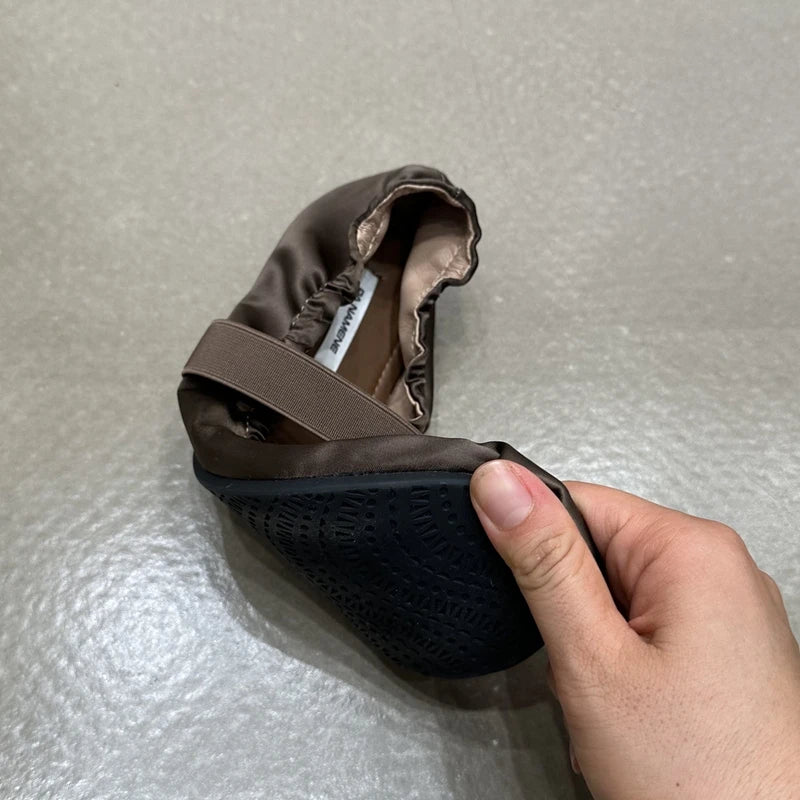 SUOJIALUN 2024 Autumn Women Flat Shoes Ladies Elegant Pleated Ladies Elegant Shallow Slip On Ballerinas Shoes Soft Flat Dress Bo