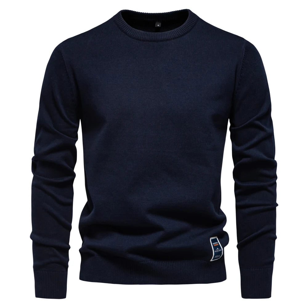 AIOPESON Mens Solid Cotton Crew Neck Knitted Pullover Sweaters Casual Fashion Classic Sweater for Men