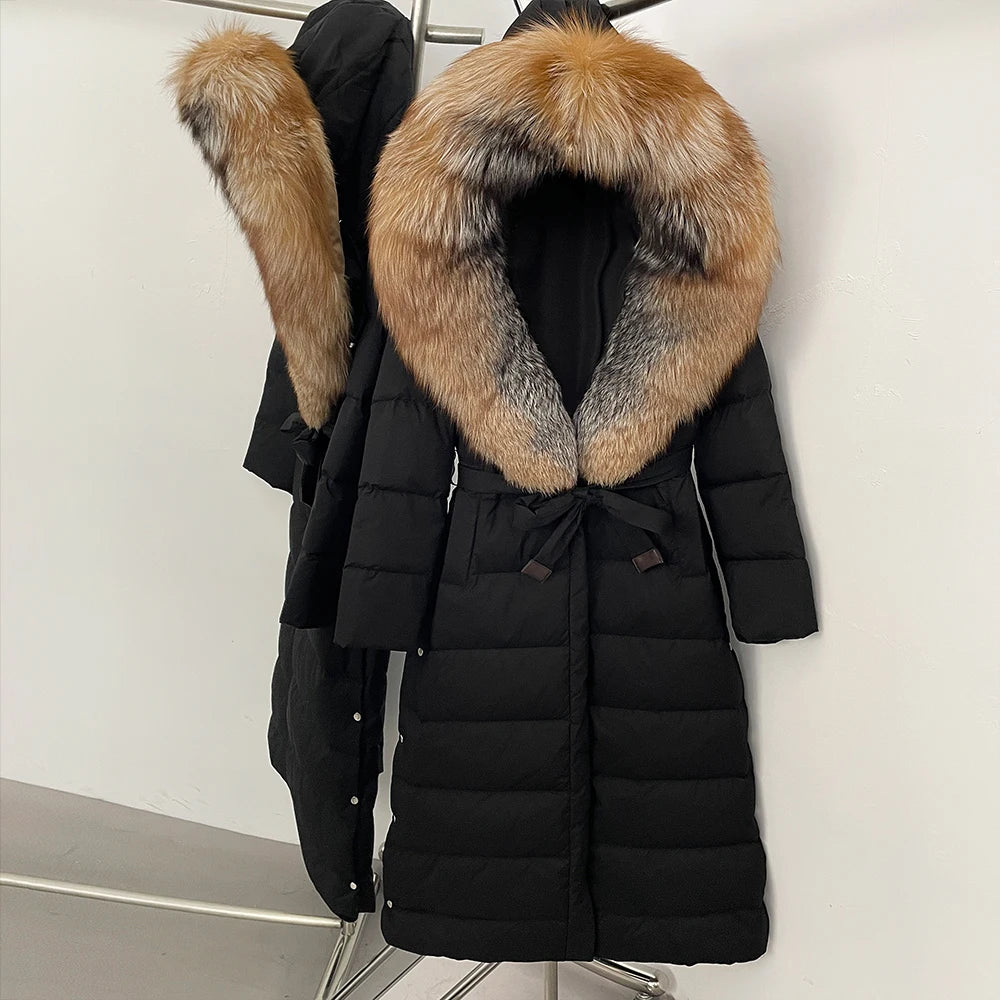 OFTBUY Long Puffer Jacket Women New 2025 Winter Warm White Duck Down Jacket Women's Real Fox Fur Coat Female Natural Fur Parkas