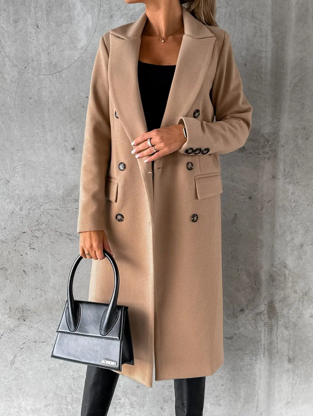 Women's Clothing Autumn and Winter New Simple Long-sleeved Double-breasted Woolen Coat for Women
