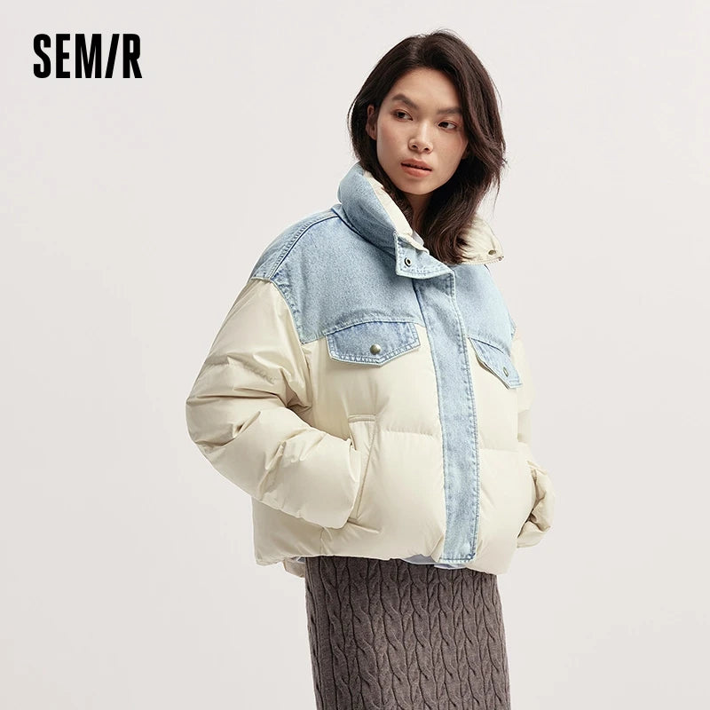 Semir Down Jacket Women Waterproof Patchwork Oversize Stand Collar 2025 Winter New Trendy Coat