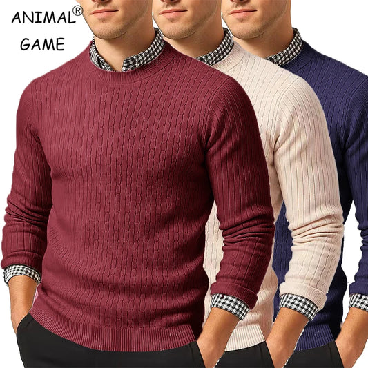 Men's Crewneck Sweater Knitted Pullover Casual Soft Lightweight Long Sleeve Dress Sweater Autumn Breathable Slim Fit Sweaters