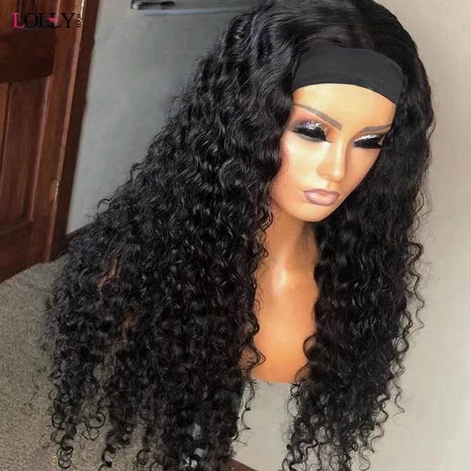 Headband Wig Water Wave Human Hair Wigs With Pre-attached Headband Glueless 180% Density Malasysian Human Hair Wig 18-32inch