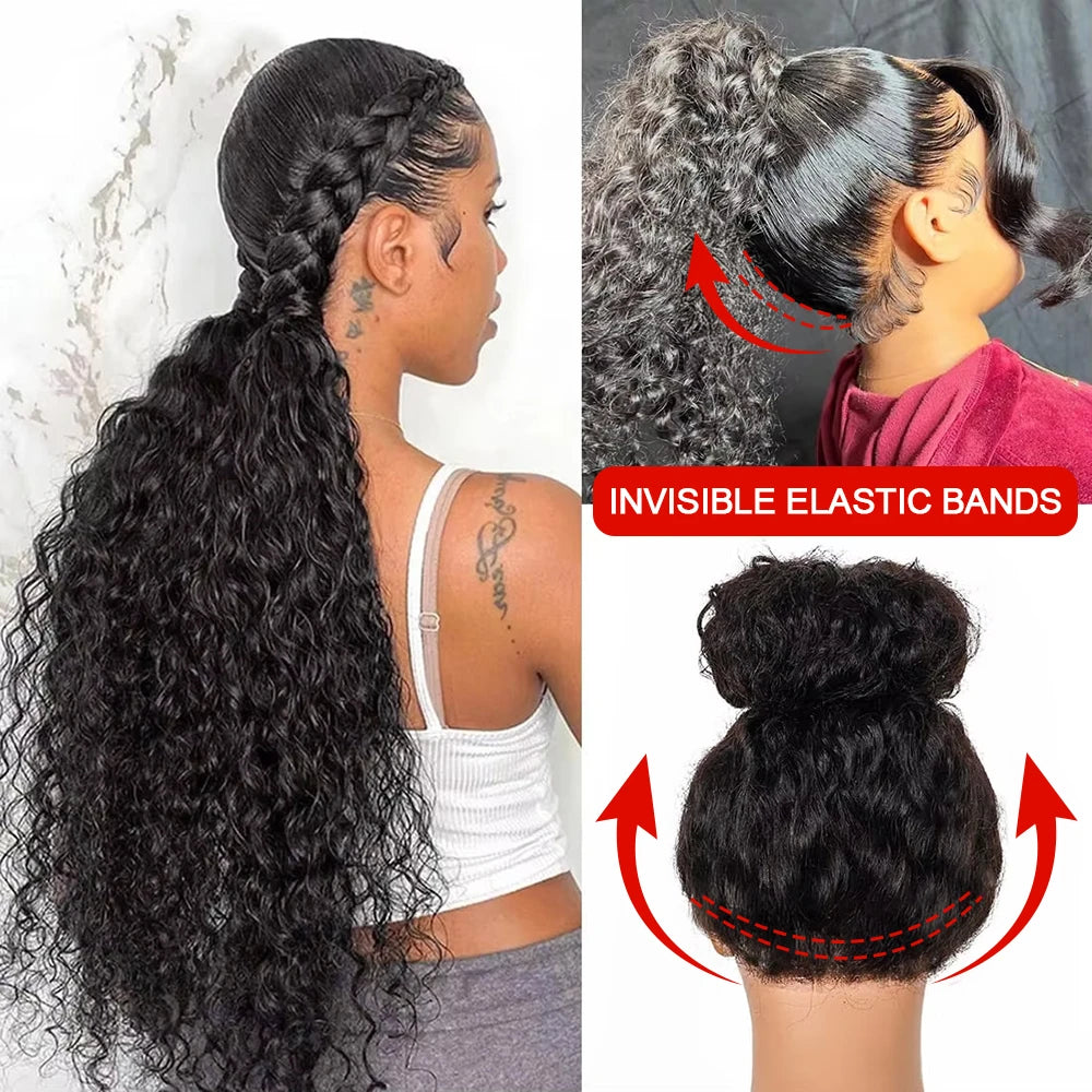 Deep Wave Frontal Wigs Human Hair For Women 200% Density Curly Human Hair Wigs 360 HD Full Lace Front Water Wave Wigs 30 34 Inch