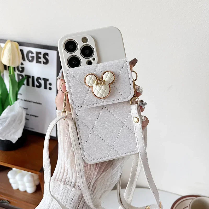 Cartoon Diamond Leather Wallet Case for Xiaomi Mi 14T 13T 12T 11T Redmi Note 14 Pro A5 14C Card Holder Crossbody Lanyard Cover