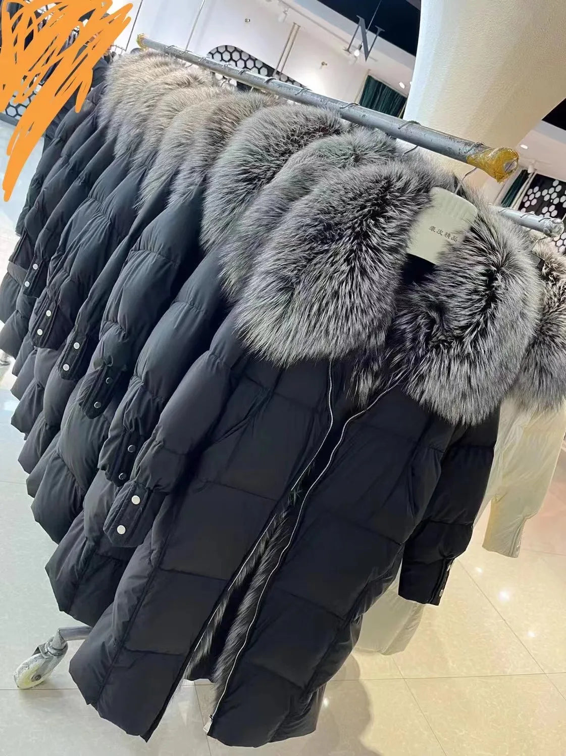 New Winter Coat Women Goose Down Jacket Long Thick Warm Oversized Real Fox Fur Collar Luxury Fashion Outerwear Streetwear