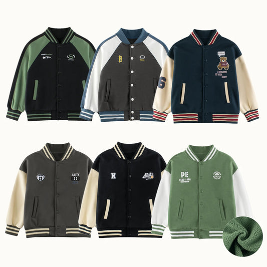2024 Autumn Winter High Qualify Jacket for Boys Girls Fleece Cotton Zipper Casual Cartoon Baseball Capsule Coat Outerwear