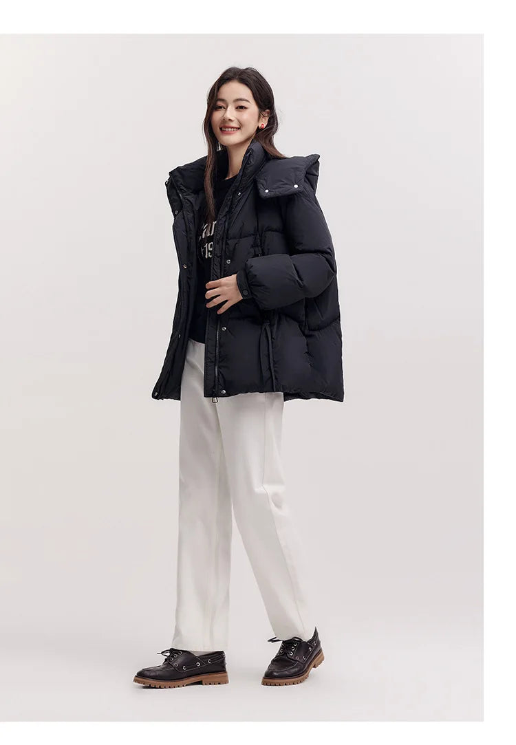 Semir Mid-Length Down Jacket Women Loose Fit Hooded Textured Coat 2025 New Winter Casual Warm Style