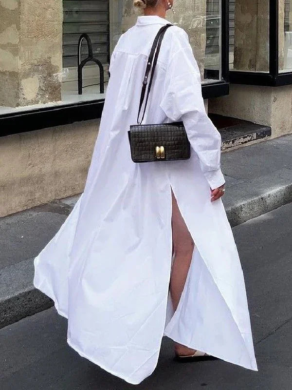 Modigirl Maxi Dresses for Women 2025 Summer Going Out Clothing Split-side Woman Boyfriends Style  Buttoned Long Shirt Dress