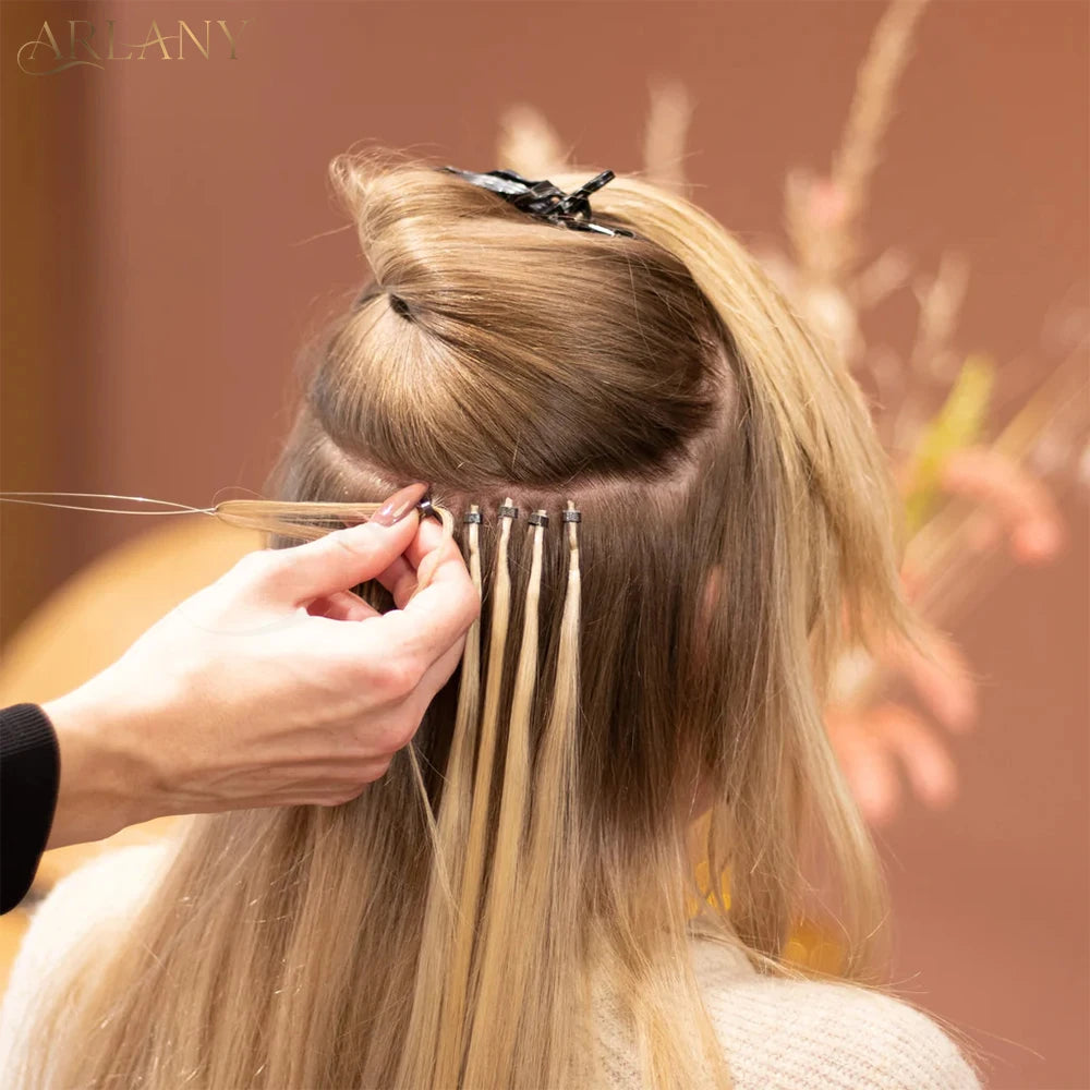 ARLANY 1000Pcs Micro Rings Links Beads Weft Extension Kit With Nylon Bonded Sewing Thread For Sew-In Weft Hair Extension