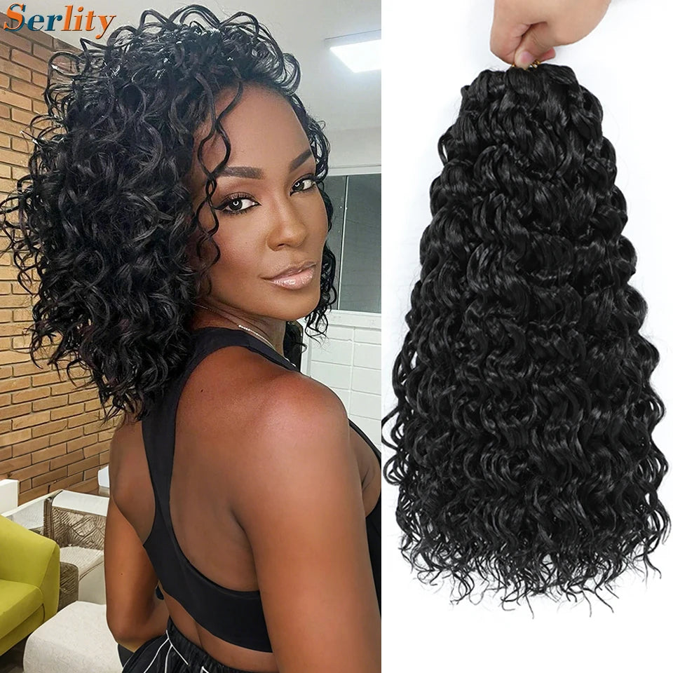 GoGo Curl Crochet Hair 14inch Curly Ocean Wave Synthetic Braiding Hair Jet Black Beach Curl Water Wave Deep Twist Crochet Braids