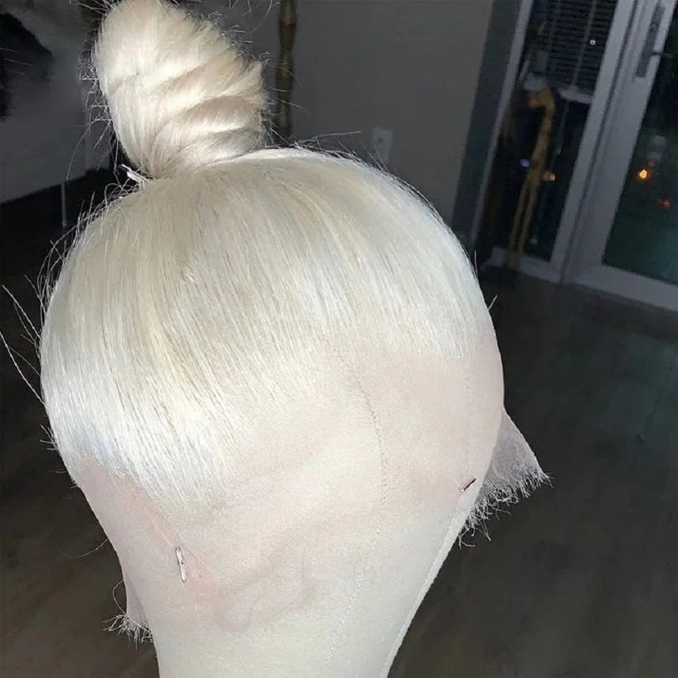 Platinum Blonde Short Bob Human Hair Lace Front Wigs for Women White Colored 60 Brazilian Straight Lace Closure Wigs Pre Plucked