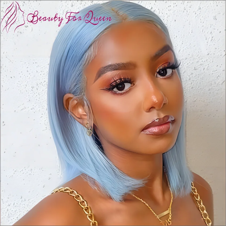 Blue Short Bob Wig Transparent 13x4 Lace Frontal Wigs Colored Human Hair Wigs For Women Pre Plucked Brazilian Remy Hair Wig 180%
