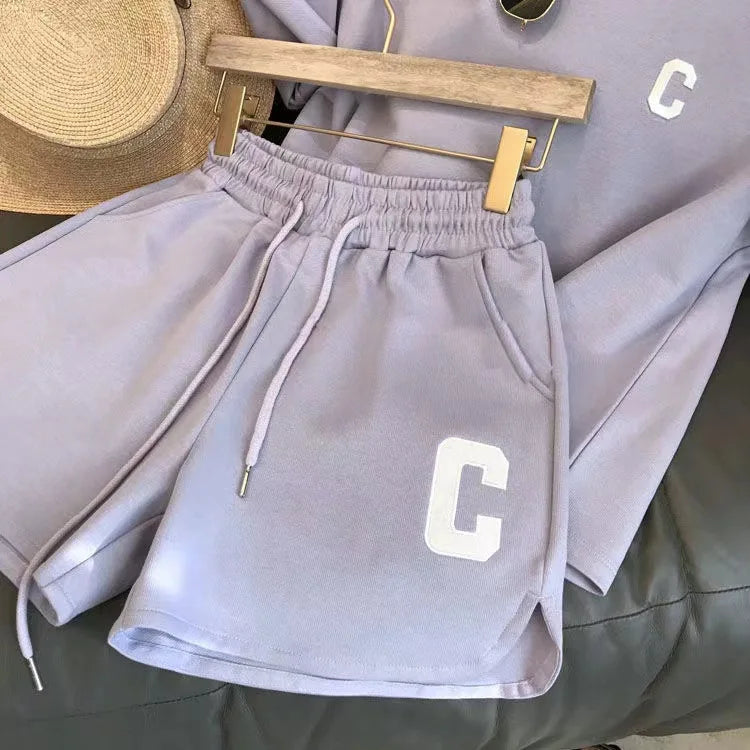 ﻿ 2 Piece Set Women Summer Loose Short Sleeve T-Shirt Casual Shorts Sports Print Letter Casual Suit Large Size Short Pajamas