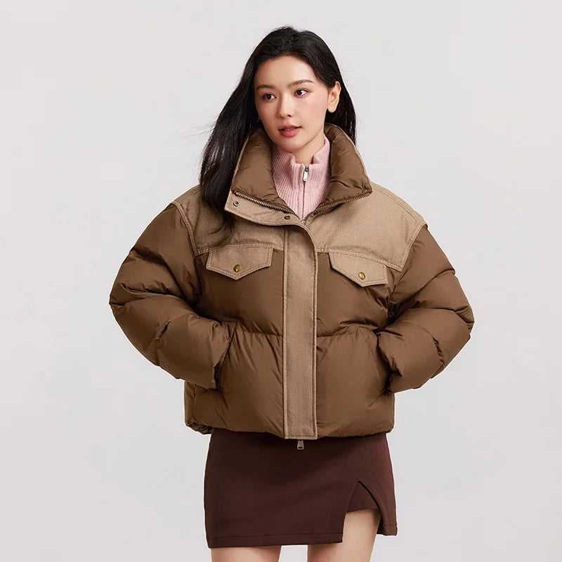 Semir Down Jacket Women Waterproof Patchwork Oversize Stand Collar 2025 Winter New Trendy Coat