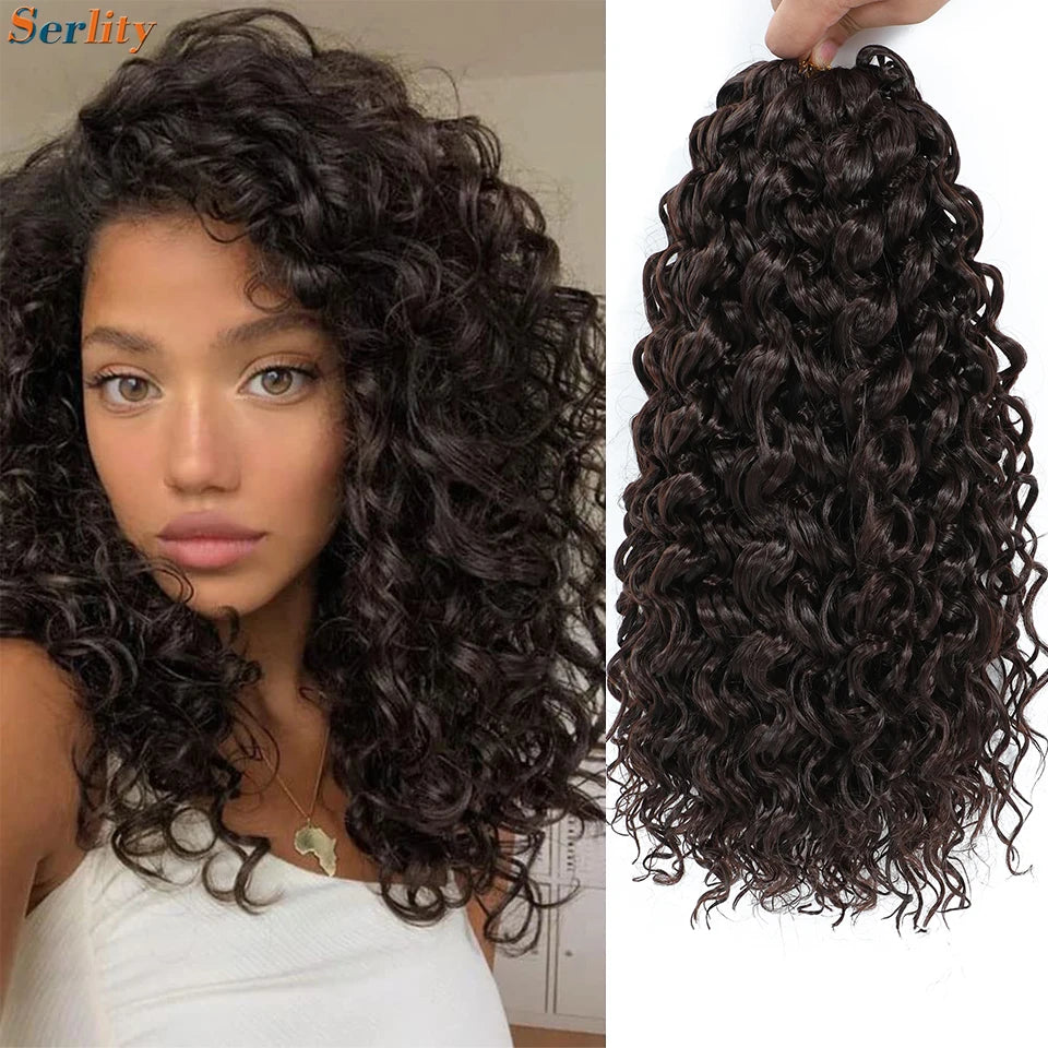 GoGo Curl Crochet Hair 14inch Curly Ocean Wave Synthetic Braiding Hair Jet Black Beach Curl Water Wave Deep Twist Crochet Braids