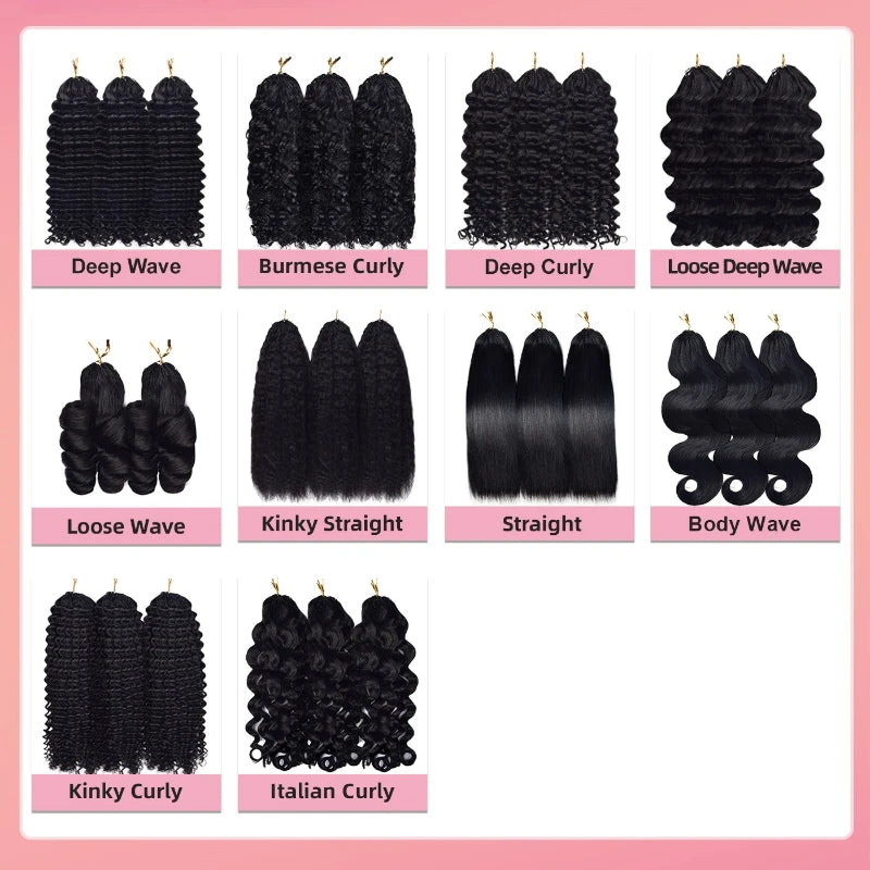 12A Crochet Curly Human Hair Extensions Invisible Knot Knotless Design Pre-Separated with String for Black Women Curls & Waves