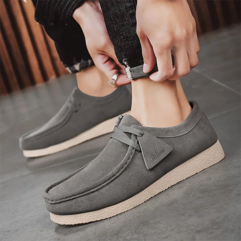 Fashion Khaki Casual Shoes For Men Suede Leather Loafers Men Platform Slip-on Men's Driving Shoes Lightweight Leisure Men Shoes