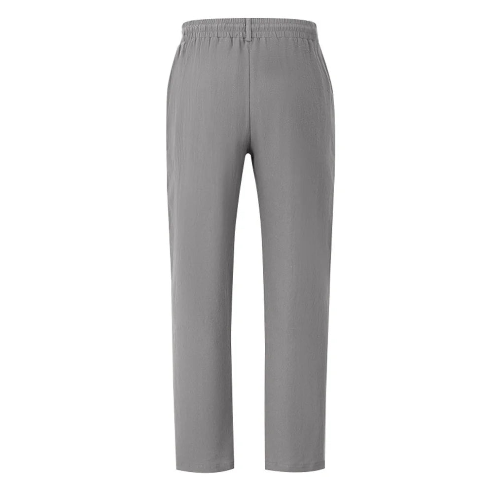 Autumn New Men's Cotton Pants Solid Color Button Drawstring Design Casual Loose Fit Cozy Trousers Simple Style Long Pants