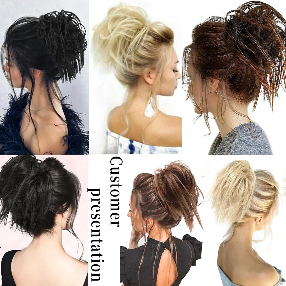 Messy Bun Hair Piece Synthetic Short Ponytail Extension Elastic Rubber Band Hair Buns Hair Pics for Women