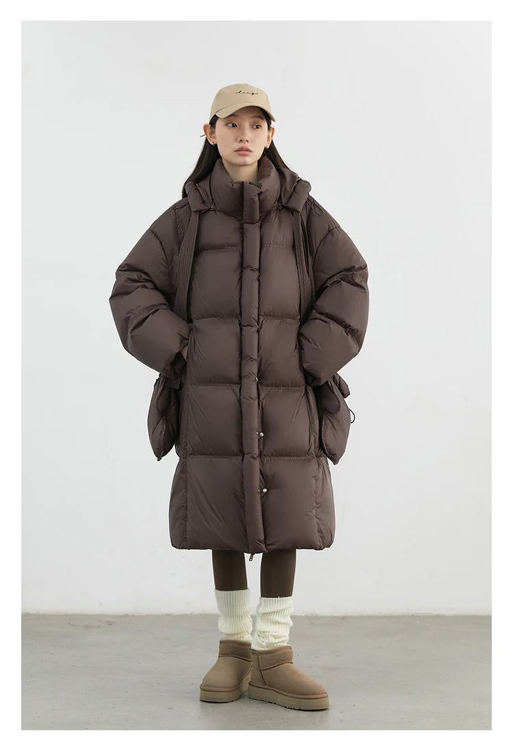 CHIC VEN New Women Down Coats Solid Loose Casual Hooded Down Jacket Female Soft 90 White Duck Down Coat Thick Autumn Winter 2024