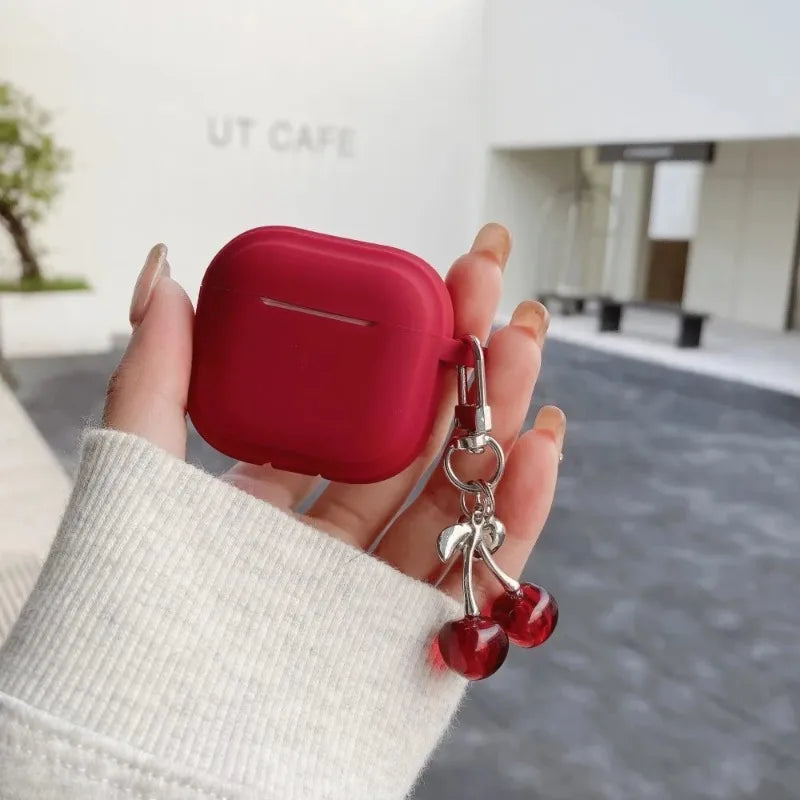 3D Heart Cherry Earphone Case for Airpods 4 3 1or2 Cover Silicone Headphone Coque for AirPods Pro 2 and Pro Cases with Keychain
