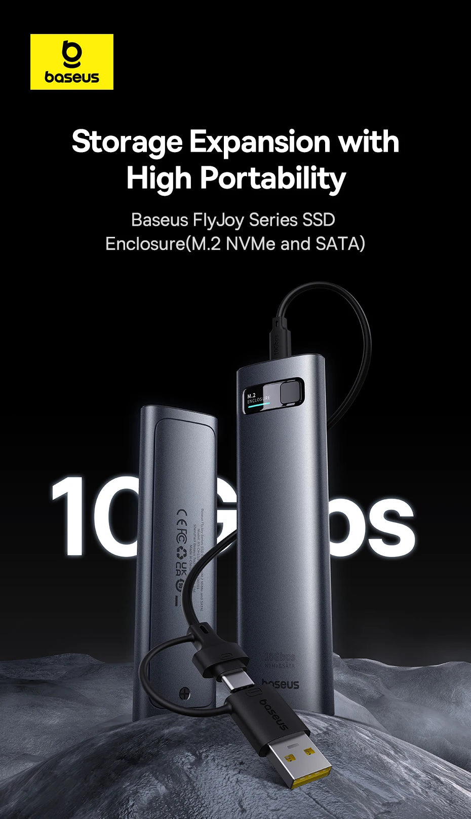 Baseus M2 SSD Case NVMe SATA Dual Protocol 10Gbps M.2 to USB Type C 3.2 Gen 2 Portable SATA NVMe External Enclosure SSD Box Case