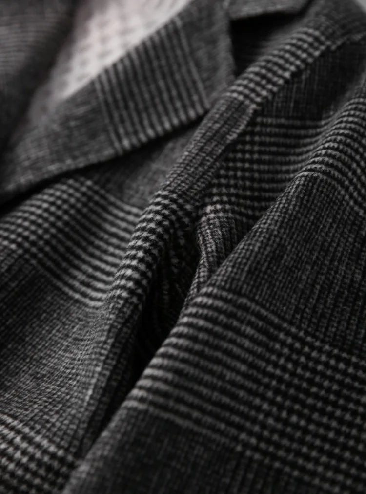 Handmade Sewn Double-sided Woolen Blazer Women Spring Autumn Plaid Wool Overcoat Office Lady Casual Suit Coat Thick Jacket