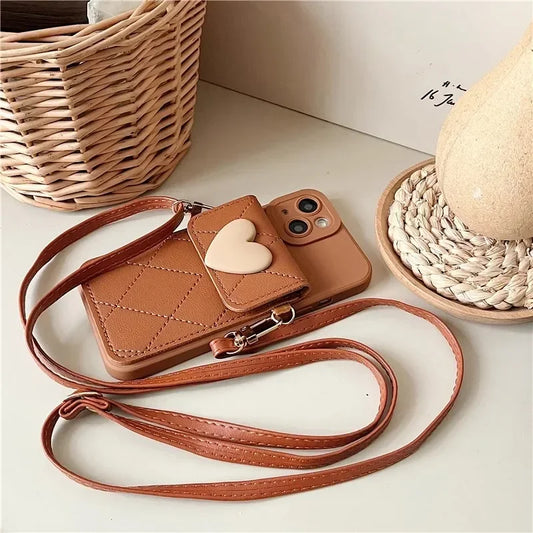 Cute Crossbody Lanyard Case For Xiaomi Redmi Note 14 Pro Plus 13 12 14C 13C Mi 14T X7 Strap Card Slots Phone 3D Love Heart Cover