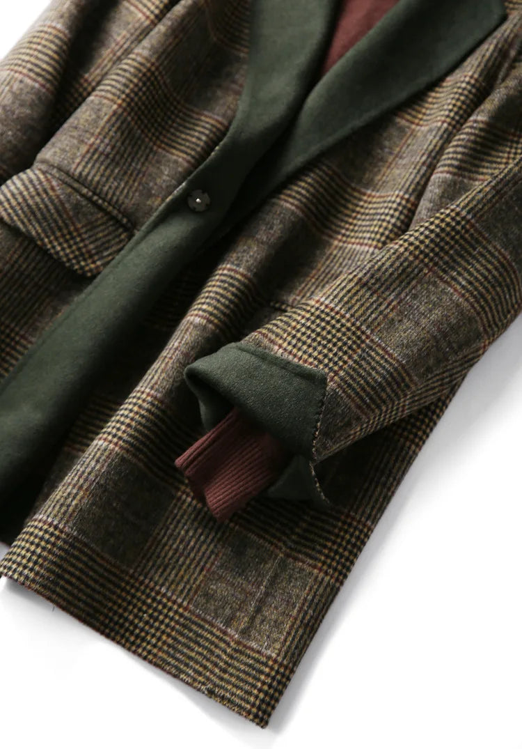 Handmade Sewn Double-sided Woolen Blazer Women Spring Autumn Plaid Wool Overcoat Office Lady Casual Suit Coat Thick Jacket