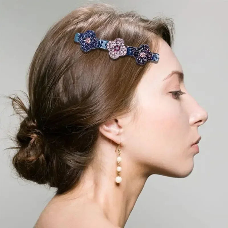 1PC Fashion Four-leaf Clover Braided Hair Finishing Side Clip Sparkling Crystal Stone Braided Hair Clips Forehead Bangs Clip