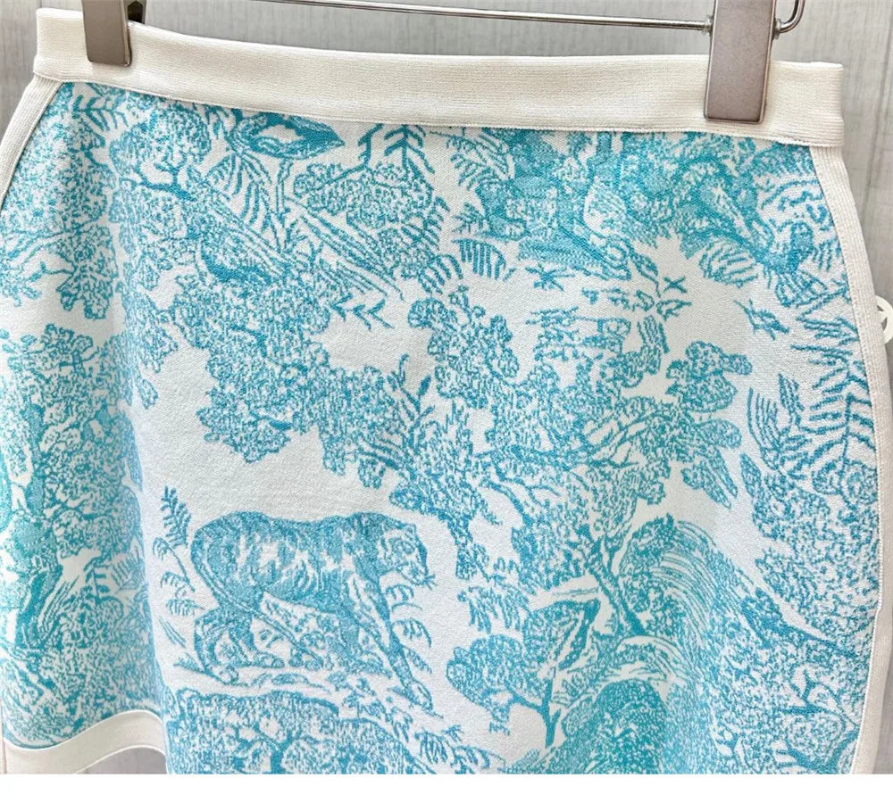 Women's Clothing 2025 Early Autumn New Style Temperament Jungle Jacquard Knitted Cardigan Top+French Elegant Half Skirt Two-Piec