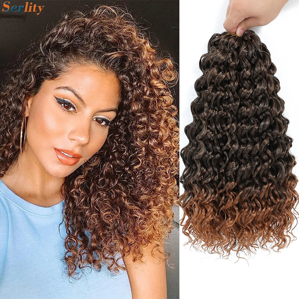 GoGo Curl Crochet Hair 14inch Curly Ocean Wave Synthetic Braiding Hair Jet Black Beach Curl Water Wave Deep Twist Crochet Braids