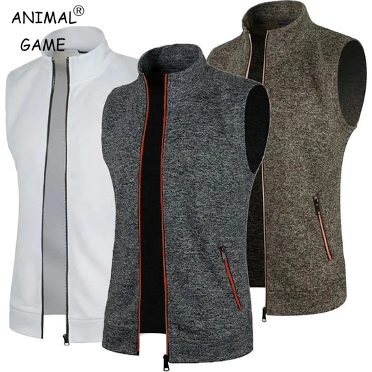New Mens Zipper Sleeveless Jacket Coats Outdoor Warm Turtleneck Sweatshirts Breathable Solid Color Streetwear Athletic Vest Tops