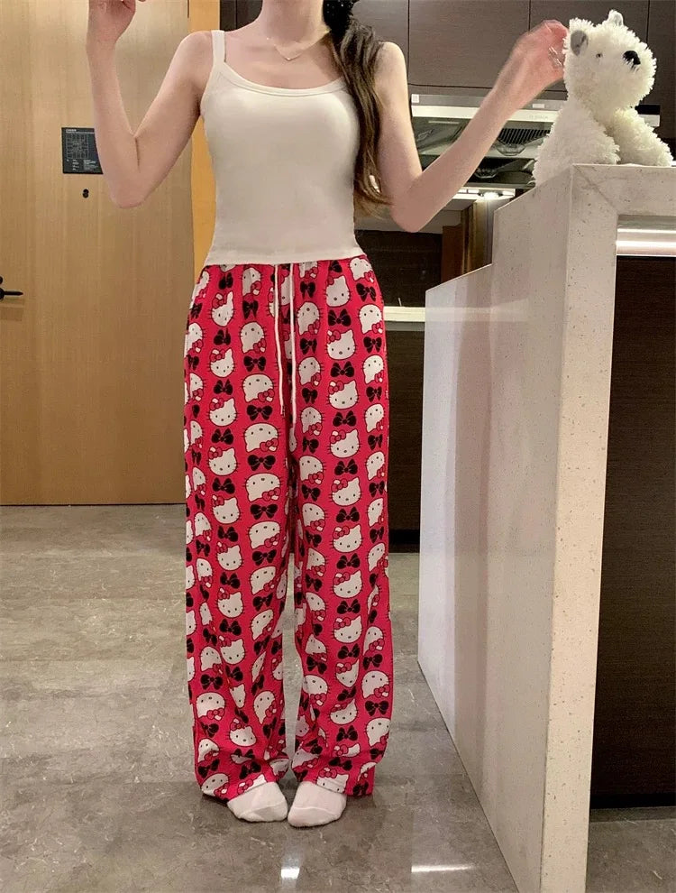 Y2K Summer Hello Kitty Cotton Loose Ladies Pajama Pants Pyjama Trousers Women Men Cartoon Bottoms Lounge Wear Girl Sleep pants