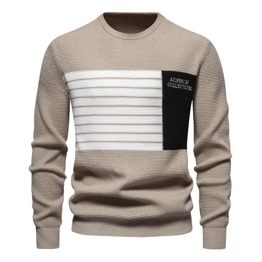 AIOPESON Fashion Patchwork Youth Sweater for Men Autumn Casual Pullover Quality Knitted Men's Sweater