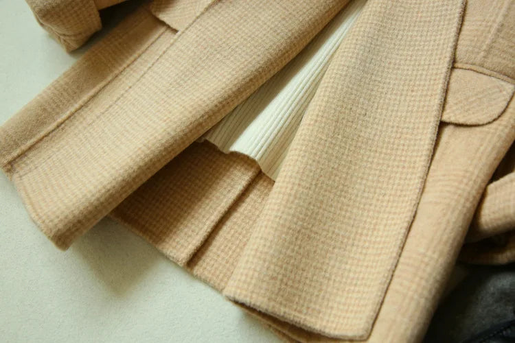 Handmade Sewn Double-sided Woolen Blazer Women Spring Autumn Plaid Wool Overcoat Office Lady Casual Suit Coat Thick Jacket